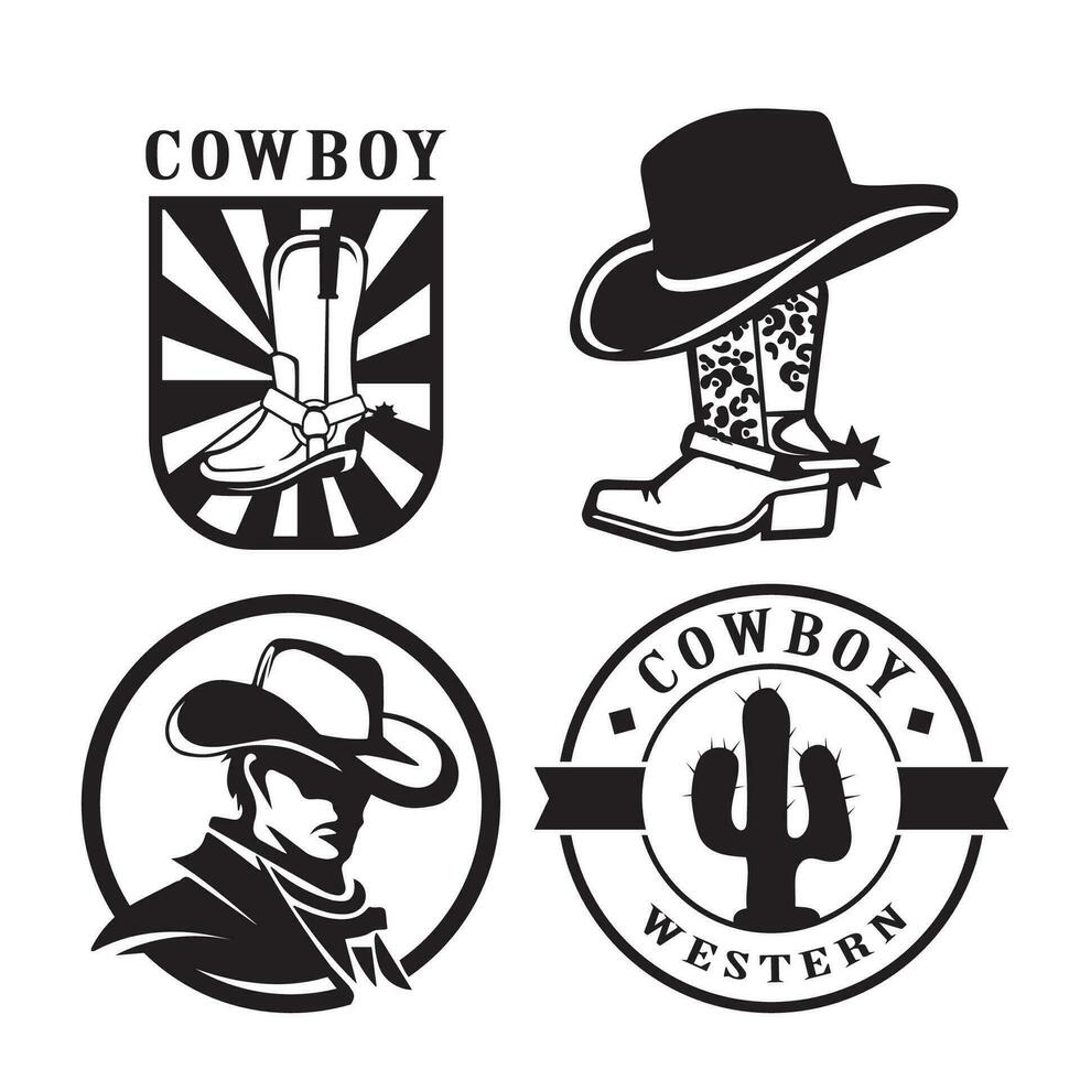 Set of cowboy western logo vector template.