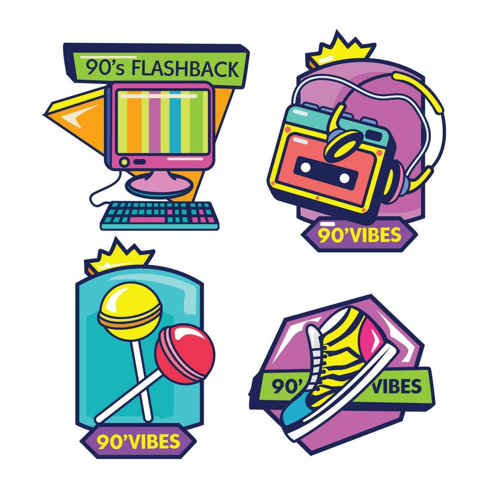 Set of 90's collection icon template. vector