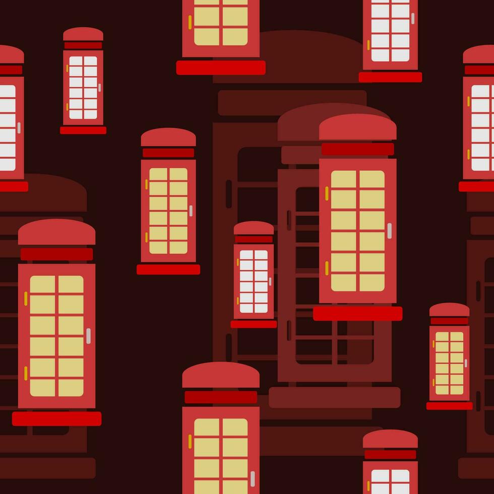 Editable Dark Background Typical Red Traditional English Telephone Booth in Flat Style Vector Illustration as Seamless Pattern for England Culture Tradition and History Related Design