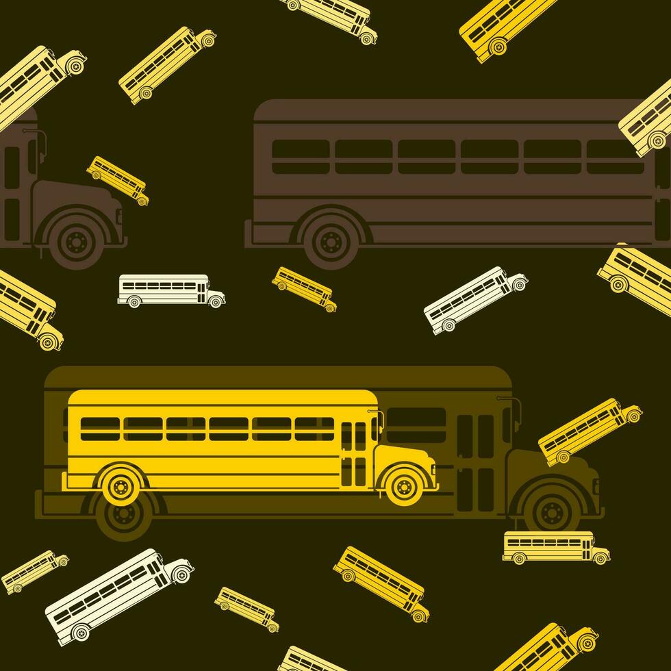 Editable Flat Monochrome School Bus Vector Illustration Seamless Pattern With Dark Background for School and Education or Transportation Design
