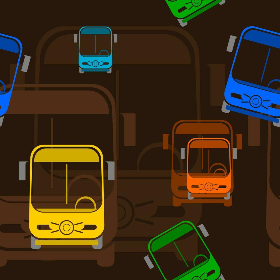 Editable Flat Style Front View Creative and Cute Cat-like Bus Vector Iconic Illustration in Various Colors as Seamless Pattern With Dark Background for Vehicle Transportation or Kids Related Design