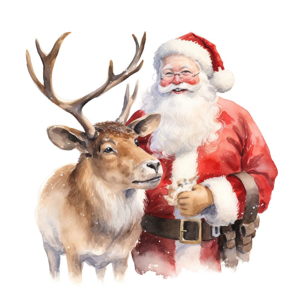 AI generated Santa and Reindeer For Christmas Event. Watercolor Style. AI Generated png