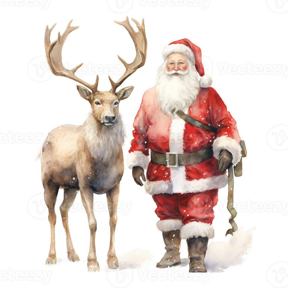 AI generated Santa and Reindeer For Christmas Event. Watercolor Style. AI Generated png
