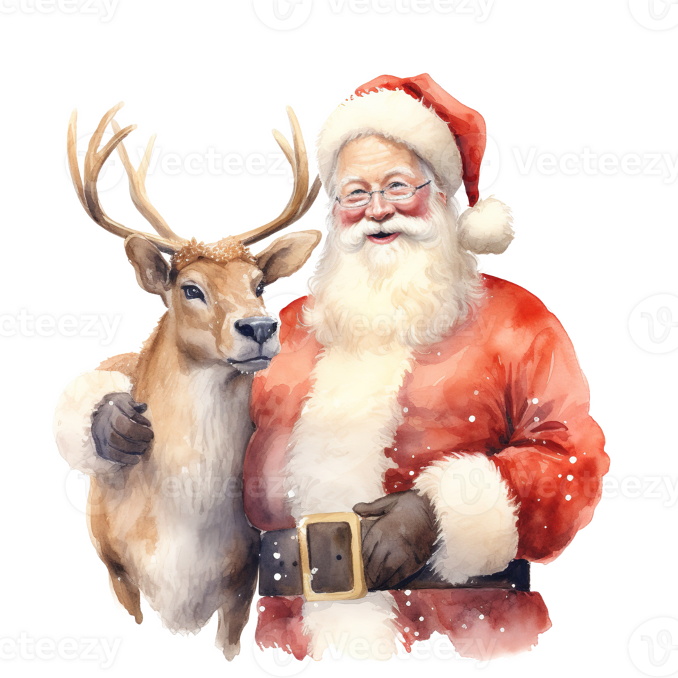AI generated Santa and Reindeer For Christmas Event. Watercolor Style. AI Generated png