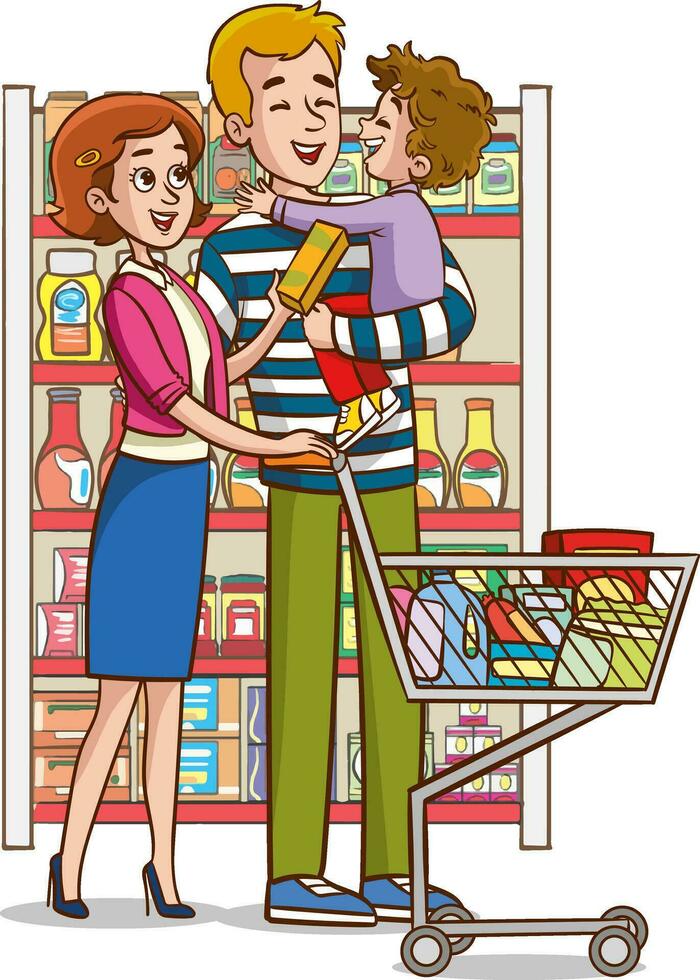 vector illustration of family shopping.