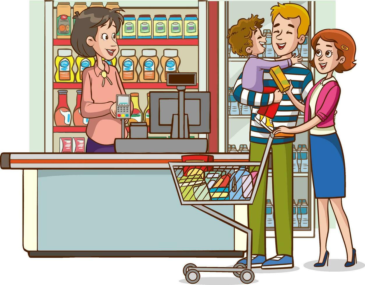 vector ilustración de familia compras.