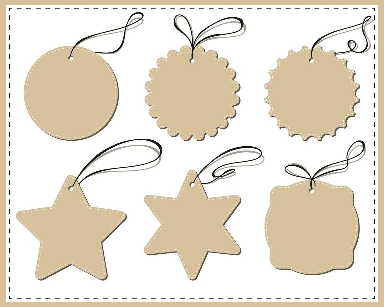 Set of 6 brown price tags on white background vector