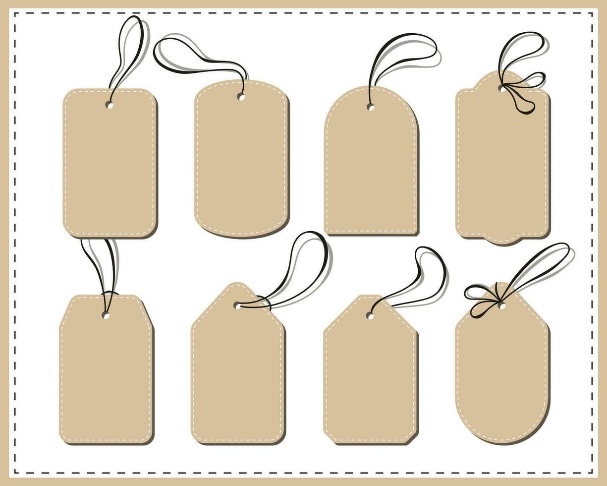 Set of 8 brown price tags on white background vector