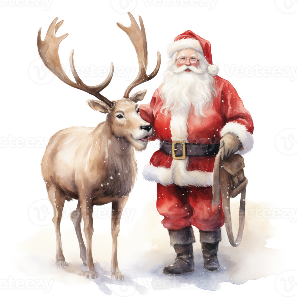 AI generated Santa and Reindeer For Christmas Event. Watercolor Style. AI Generated png
