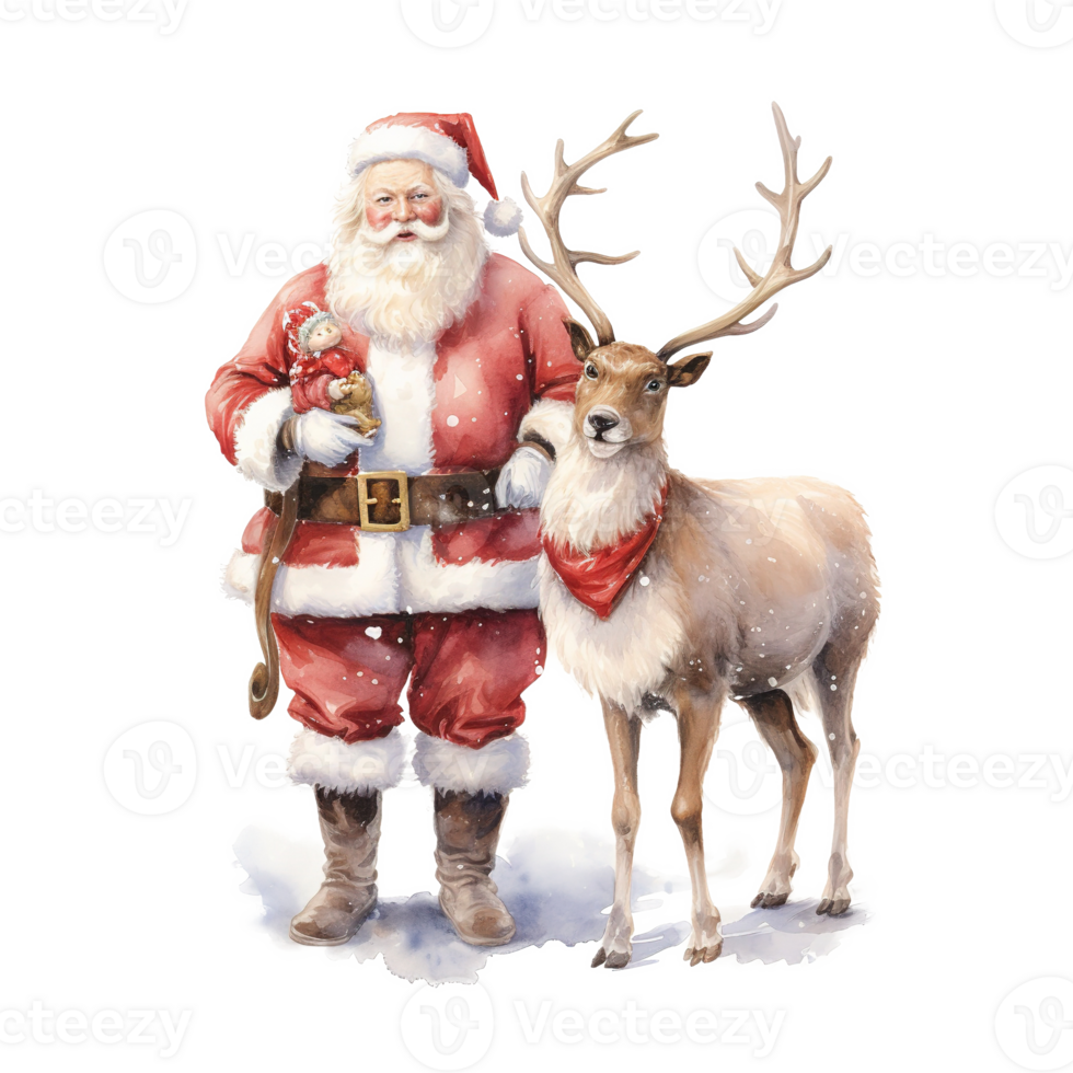 AI generated Santa and Reindeer For Christmas Event. Watercolor Style. AI Generated png