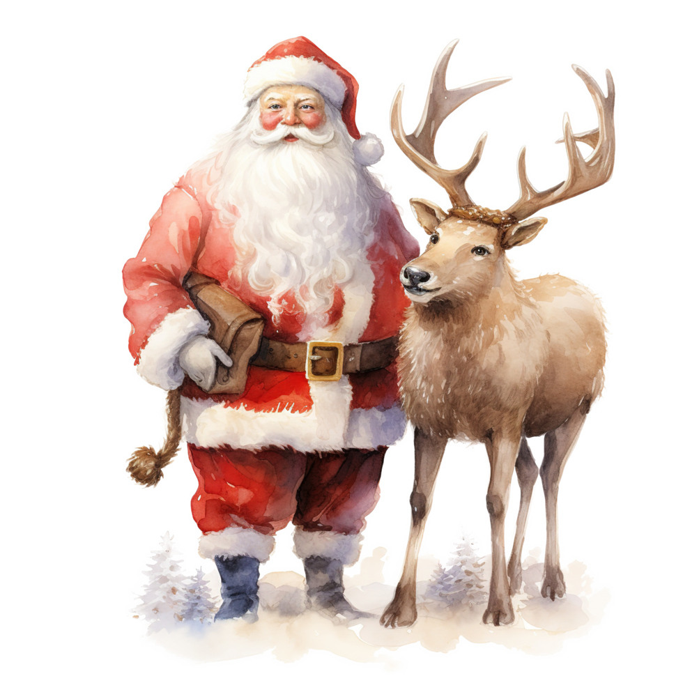 AI generated Santa and Reindeer For Christmas Event. Watercolor Style. AI Generated png