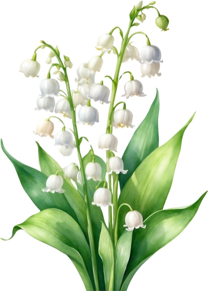 AI generated Watercolor paintings of Lily of the Valley flowers. Ai-Generated. png