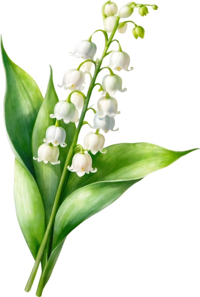 AI generated Watercolor paintings of Lily of the Valley flowers. Ai-Generated. png