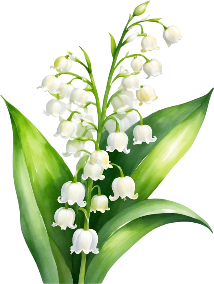 AI generated Watercolor paintings of Lily of the Valley flowers. Ai-Generated. png