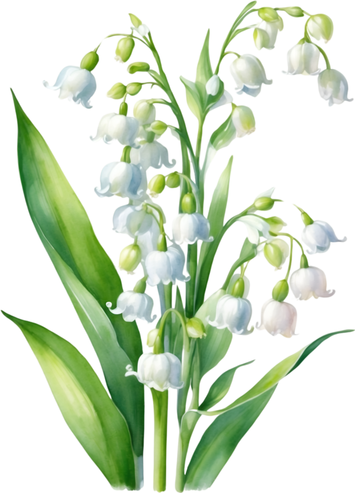 AI generated Watercolor paintings of Lily of the Valley flowers. Ai-Generated. png