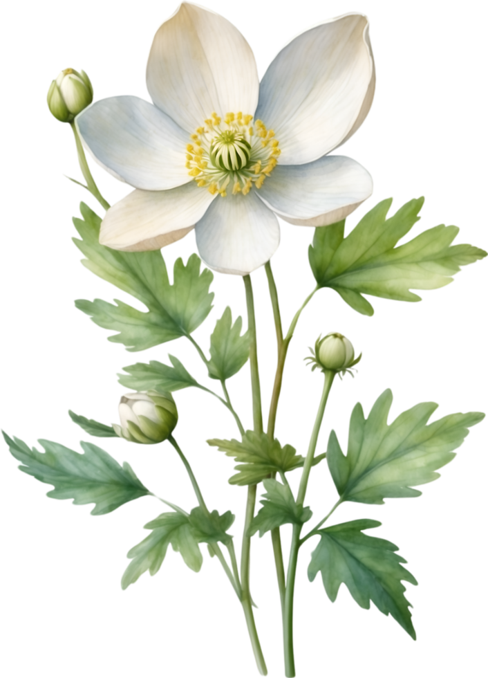 AI generated Watercolor paintings of Wood Anemone flowers. Ai-Generated. png