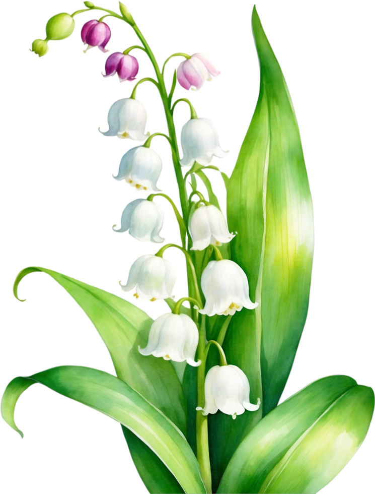 AI generated Watercolor paintings of Lily of the Valley flowers. Ai-Generated. png