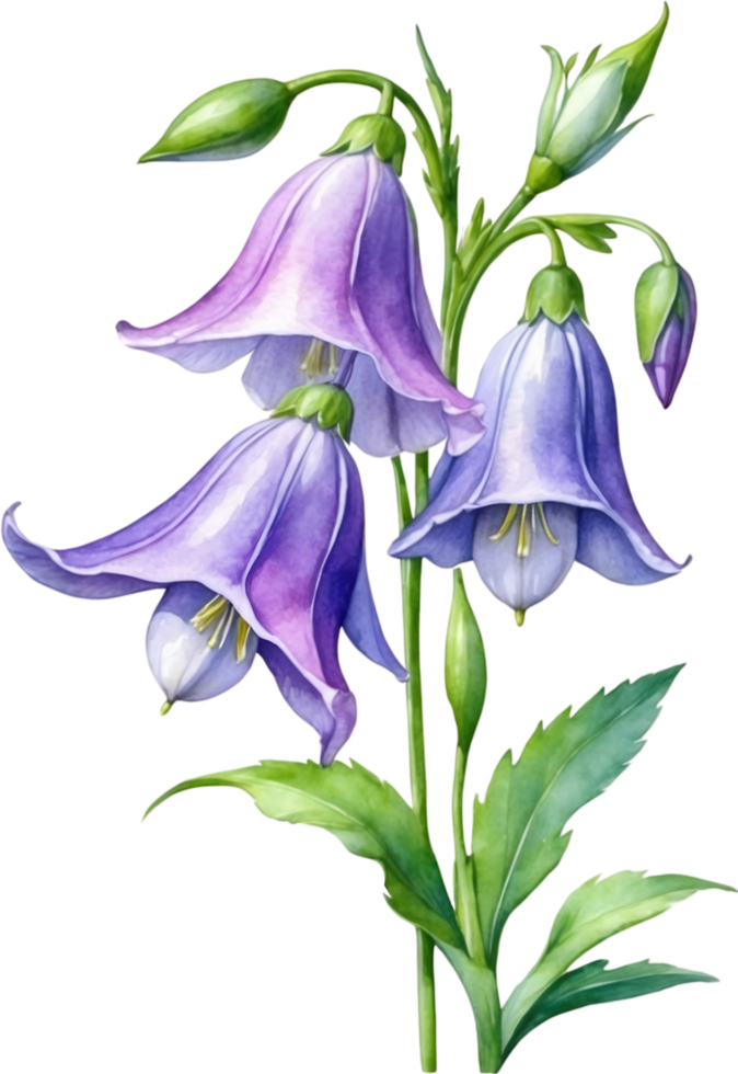 AI generated Watercolor paintings of Harebell flowers. Ai-Generated. png