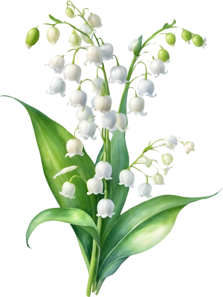 AI generated Watercolor paintings of Lily of the Valley flowers. Ai-Generated. png