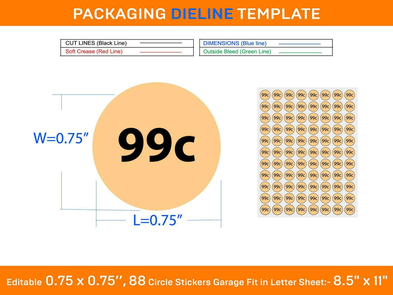 Editable 0.75 x 0.75 inch 88 circle 99c  Price Tag Labels fit  in lable sheet vector