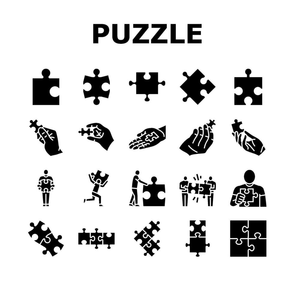 puzzle jigsaw piece, business icons set vector