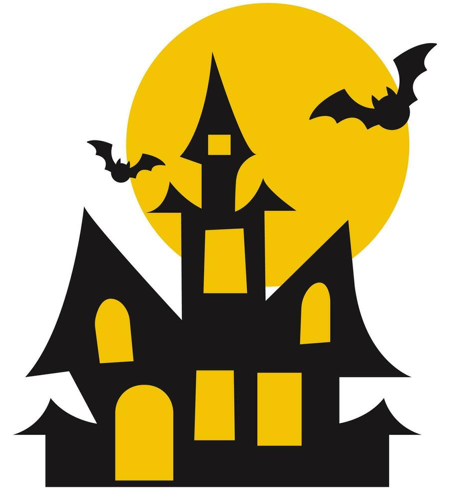Haunted house halloween with full moon and bat elements for halloween. vector