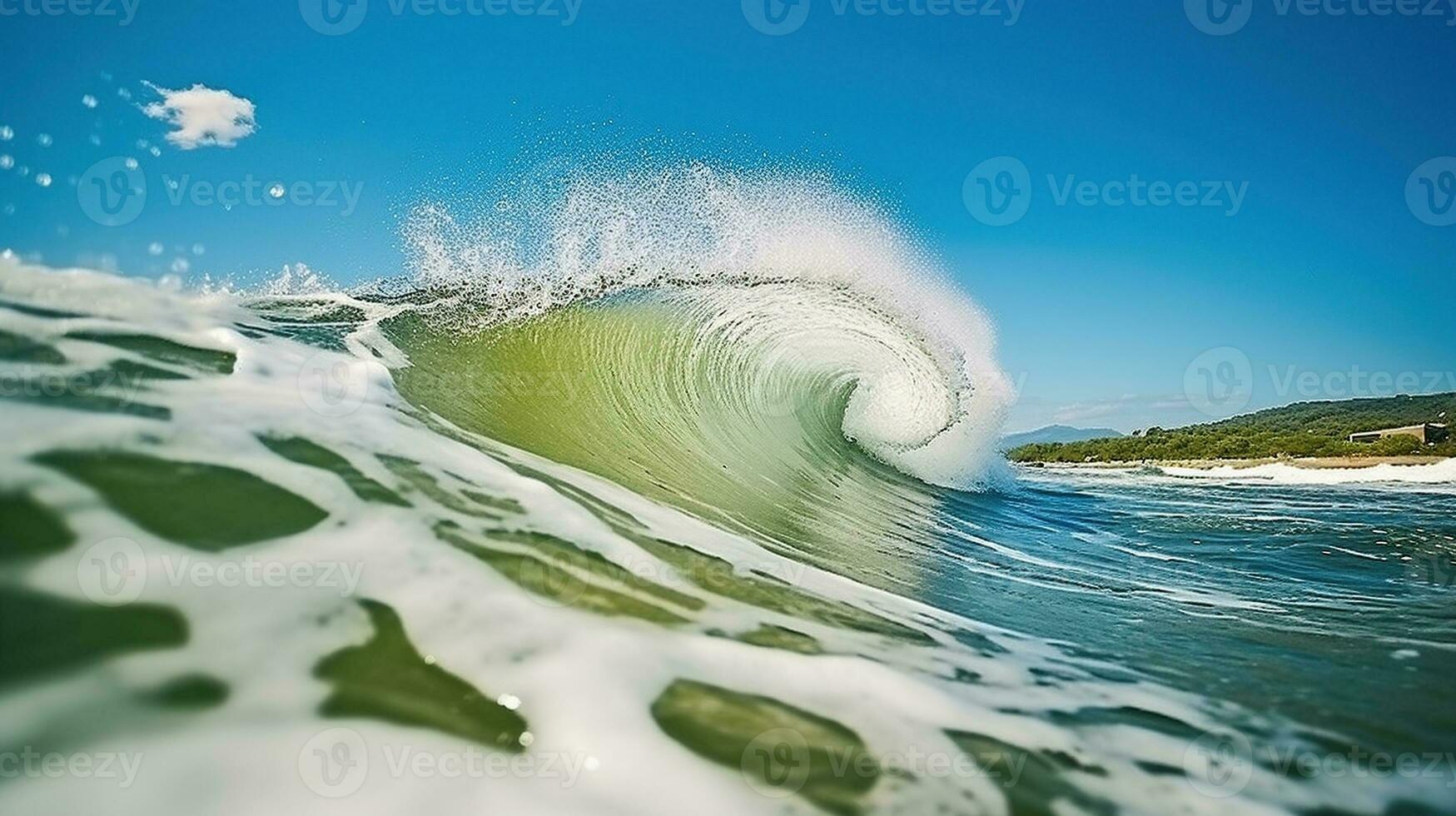 Majestic Waves Engulfing the Turbulent Seas Beneath an Blue Sky. Generative AI photo