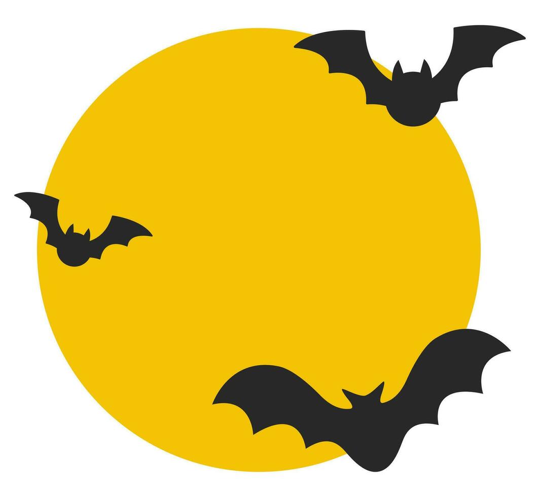 Full moon and flying bats isolated on white background. vector