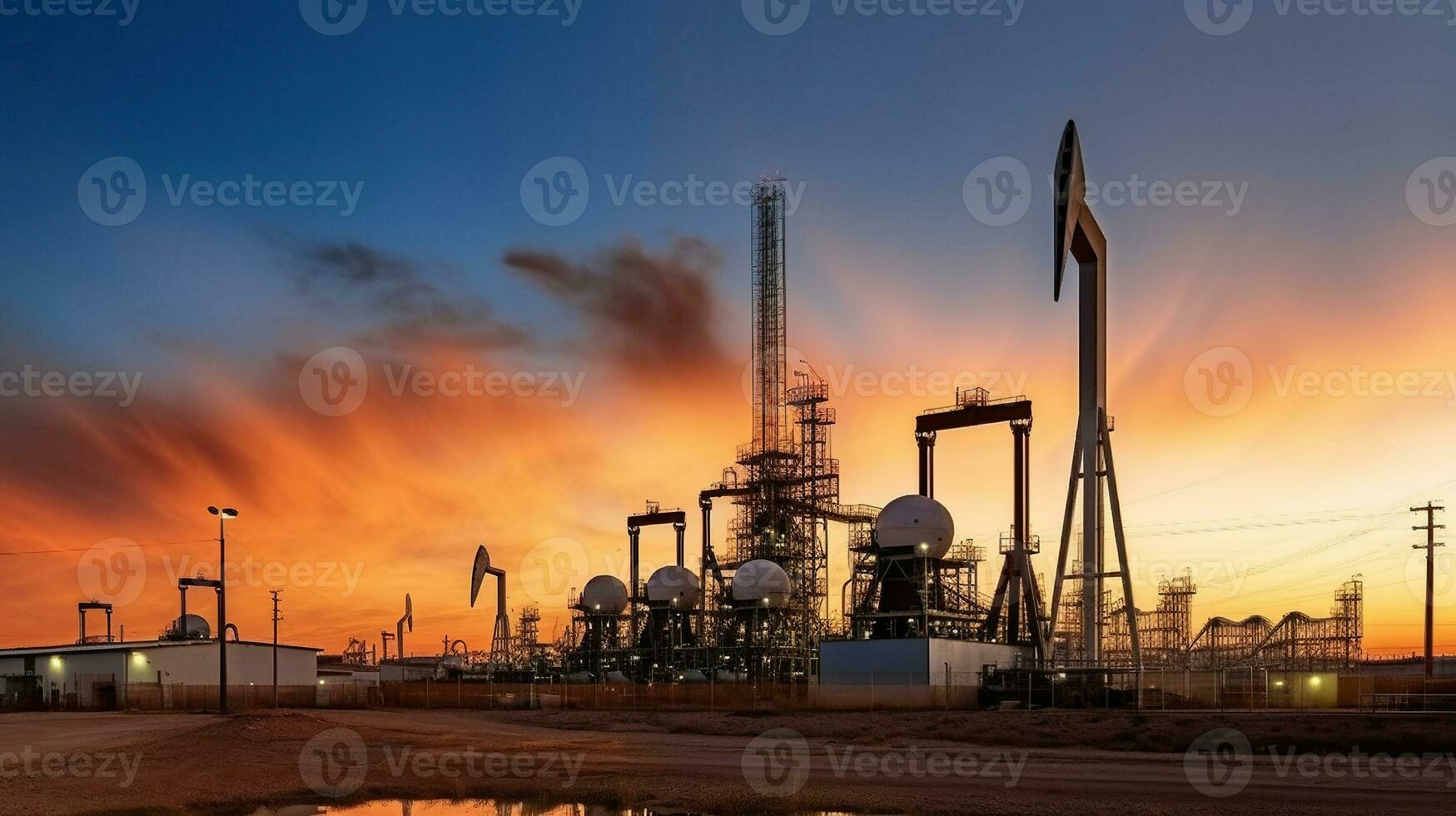 Oil beam pump or Oil pumps, Various energy sources - natural gas plant, wind power, Generative AI photo