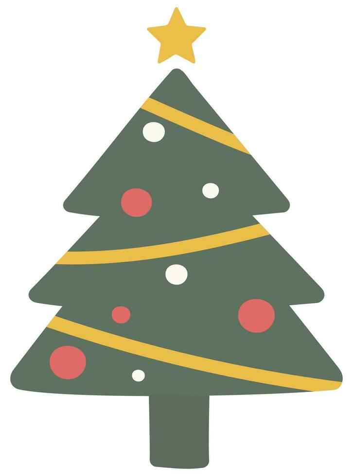 Navidad árbol con decoraciones y estrella plano icono aislado en blanco antecedentes. vector