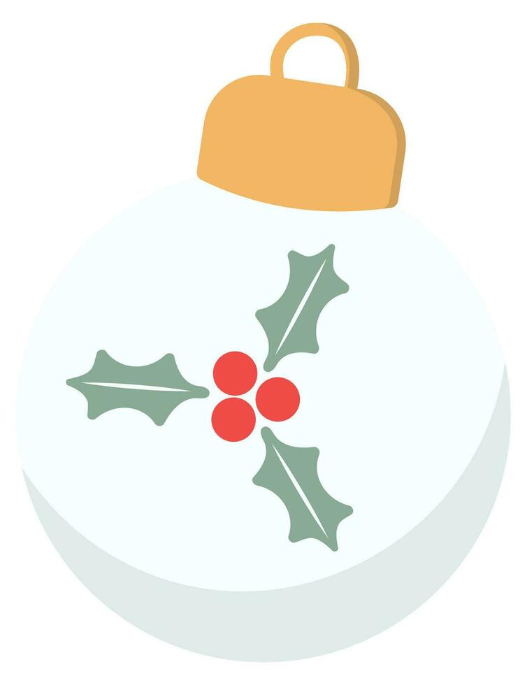 Navidad pelota con acebo hojas icono aislado en blanco antecedentes. vector