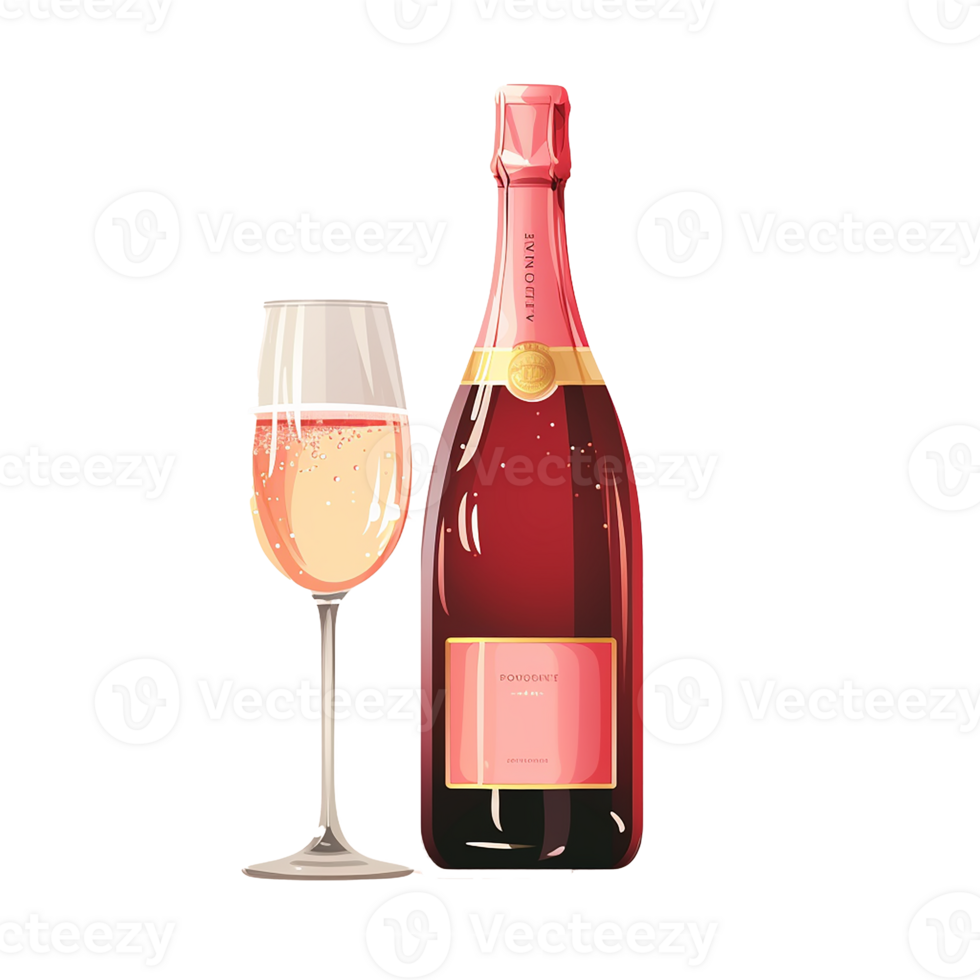 ai gegenereerd Champagne fles met glas vlak stijl illustratie png