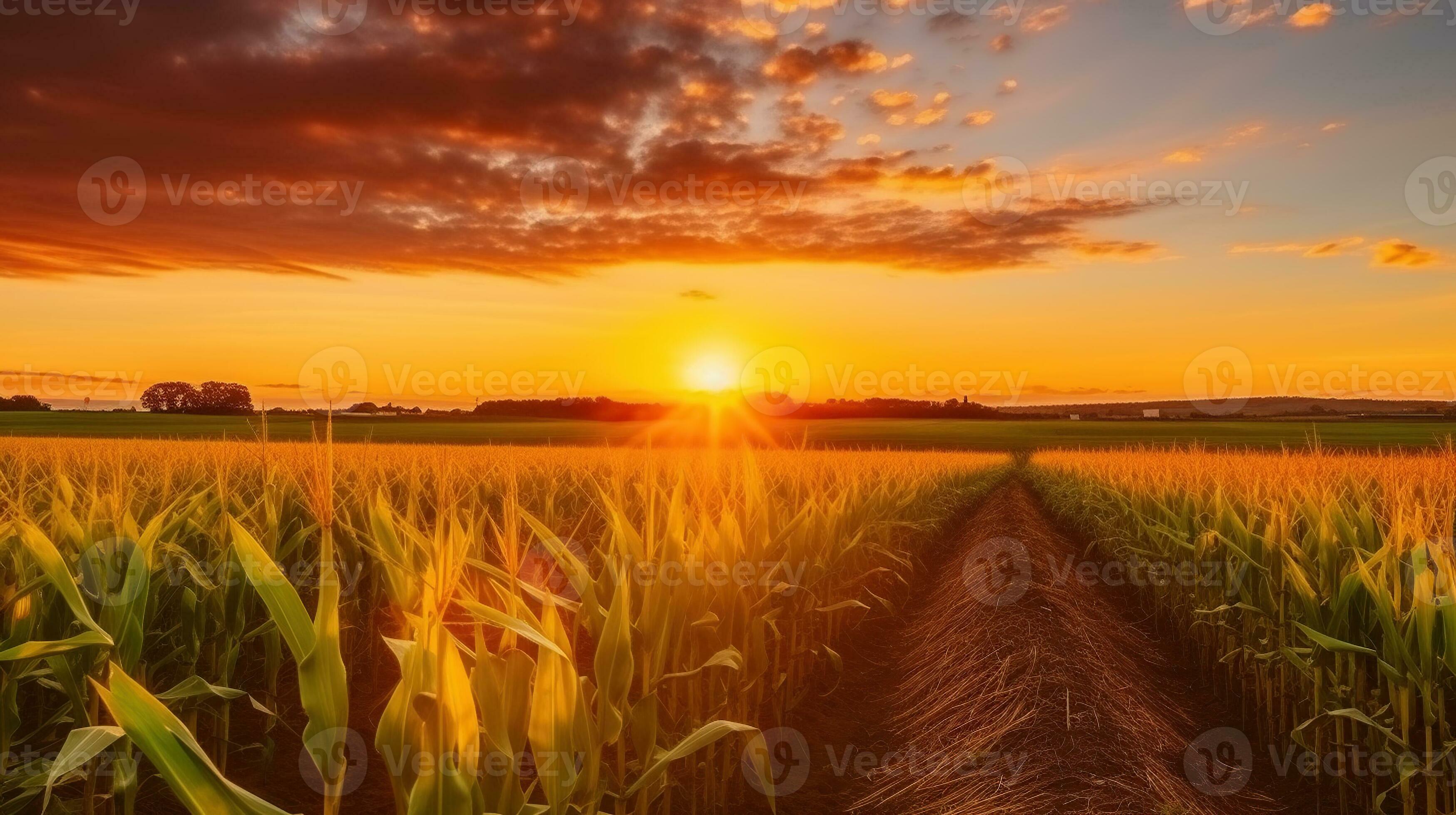 A Breathtaking Sunrise Paints the Cornfield in Radiant Hues, Generative