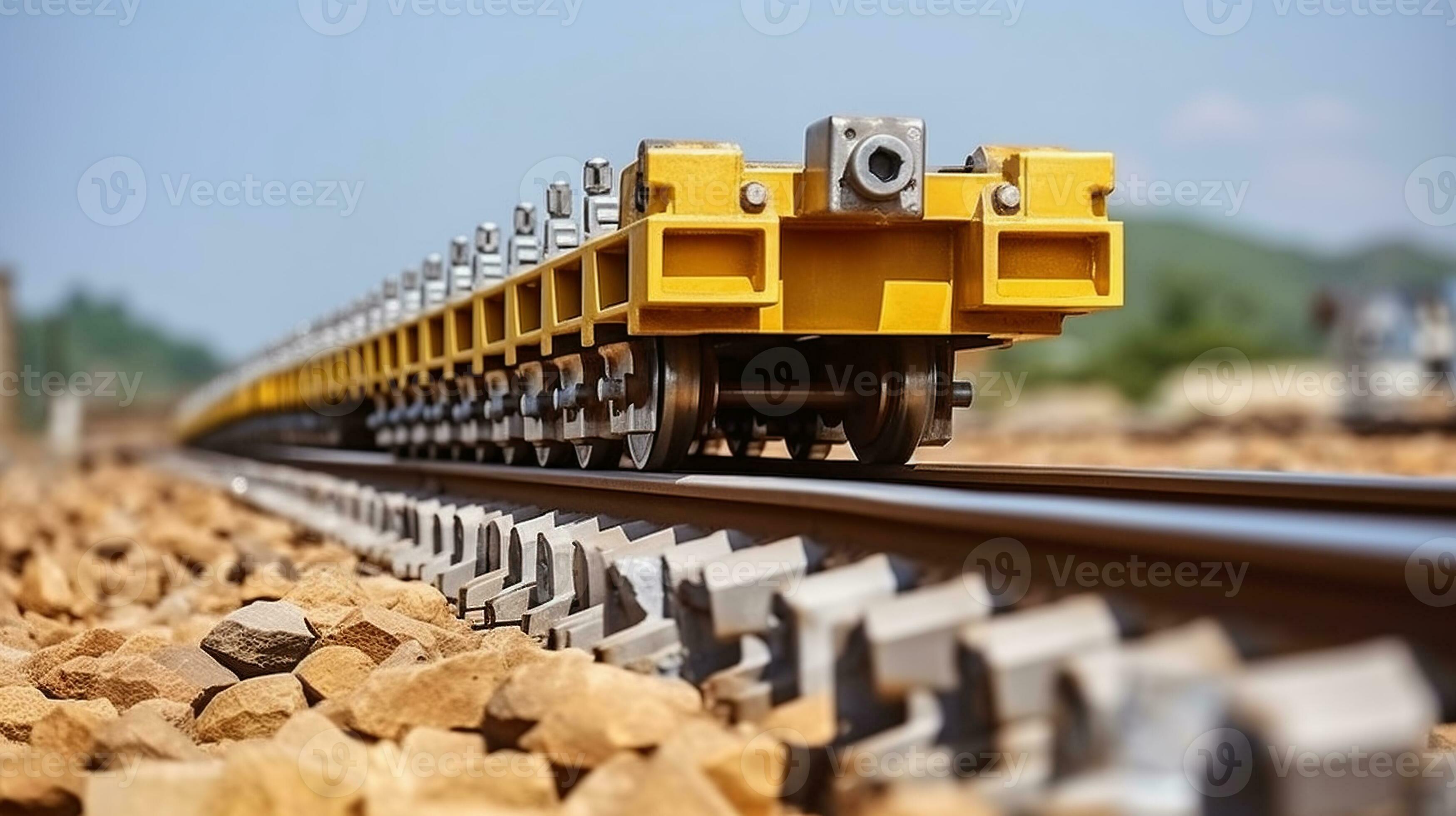 Railway or railroad construction site, railroad track installation