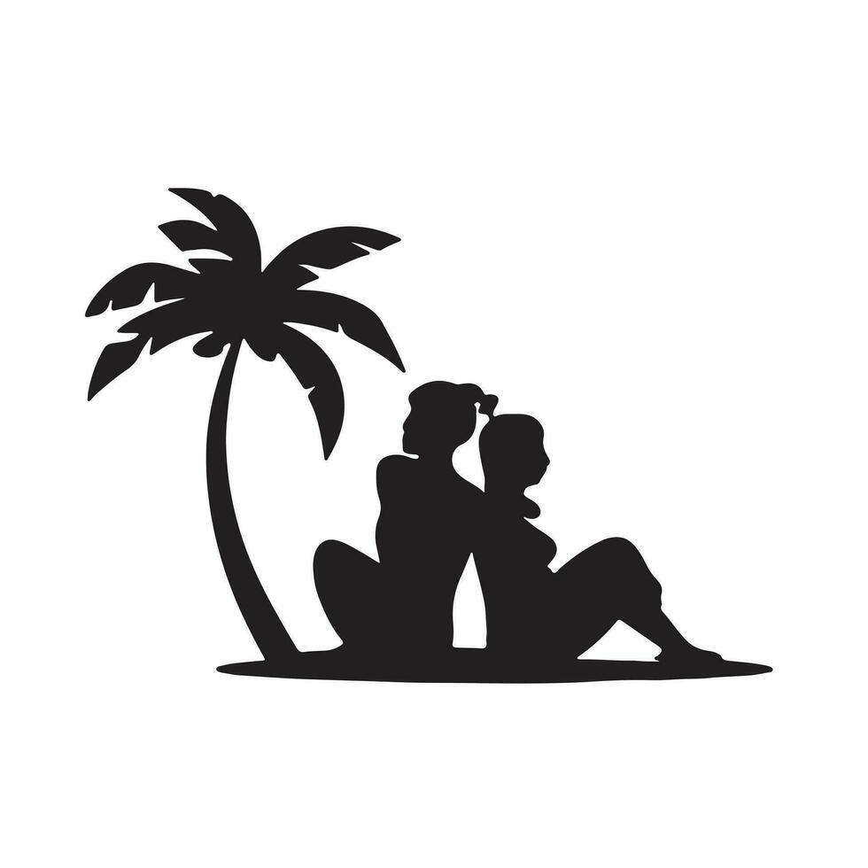 negro silueta de playa romance con grueso contorno lado ver aislado vector