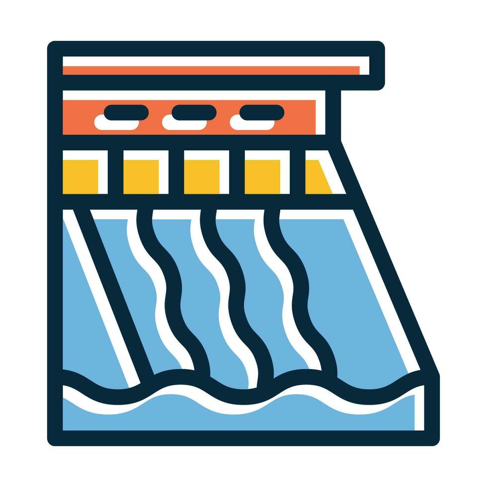 hidroelectricidad vector grueso línea lleno oscuro colores