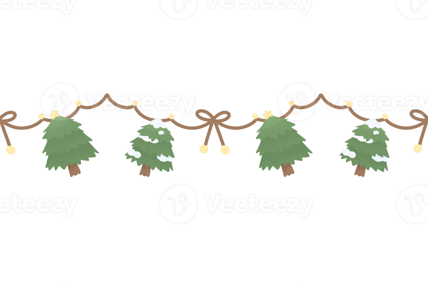 waterverf schattig Kerstmis boom lint ornament ster hangende element tekening grens Kerstmis kader naadloos patroon png