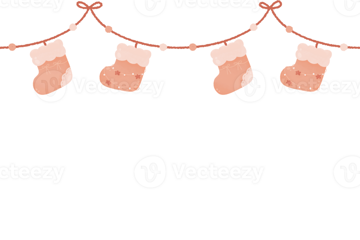 vattenfärg söt rosa jul strumpa band prydnad stjärna hängande element klotter gräns xmas ram png