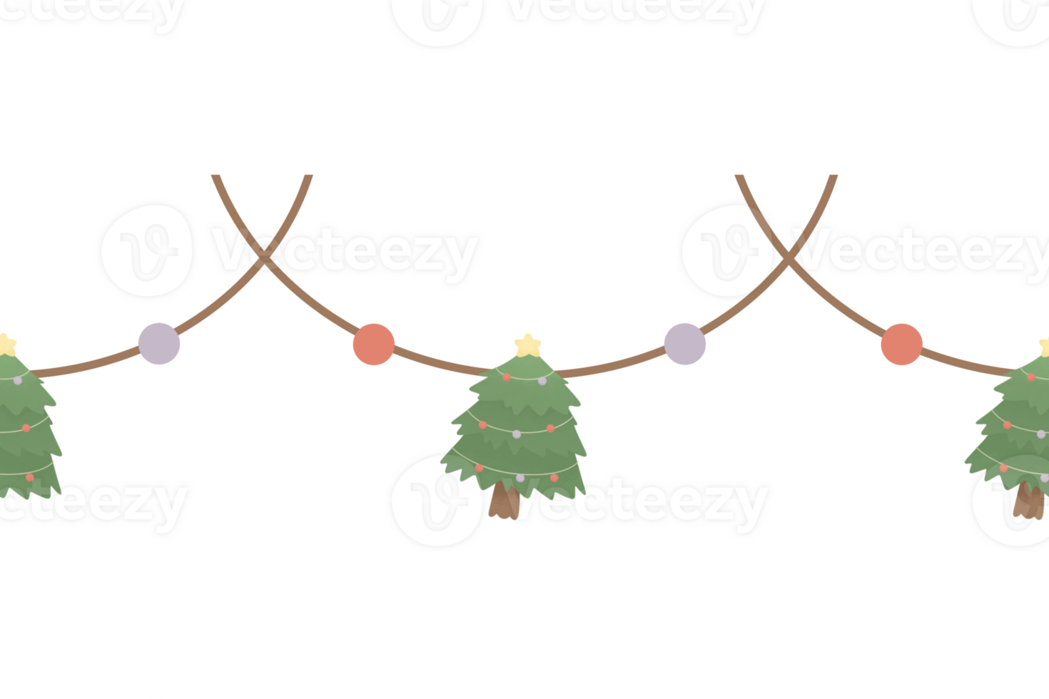 vattenfärg söt jul träd band prydnad stjärna hängande element klotter gräns xmas ram sömlös mönster png