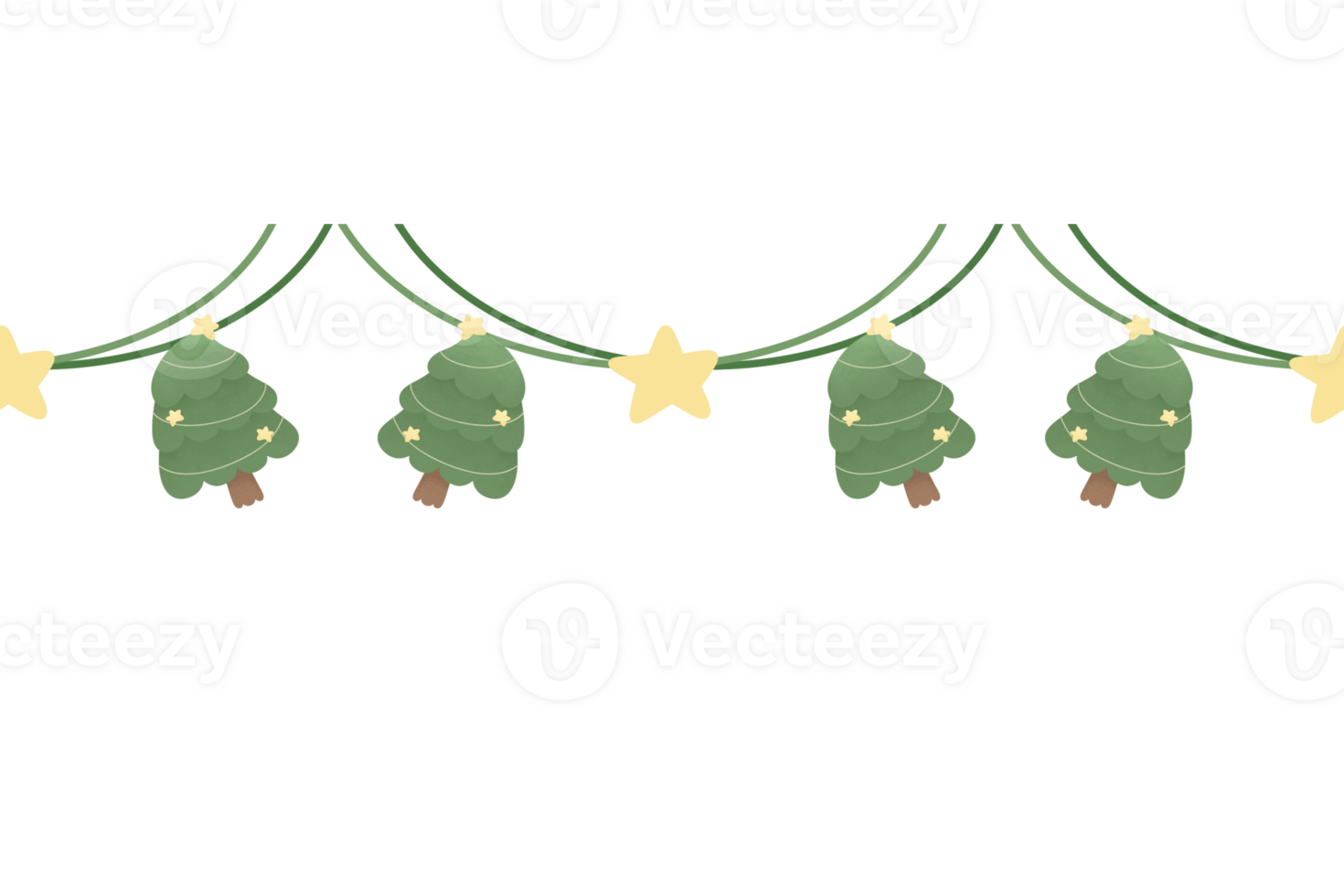 acquerello carino Natale albero nastro ornamento stella sospeso elemento scarabocchio confine natale telaio senza soluzione di continuità modello png