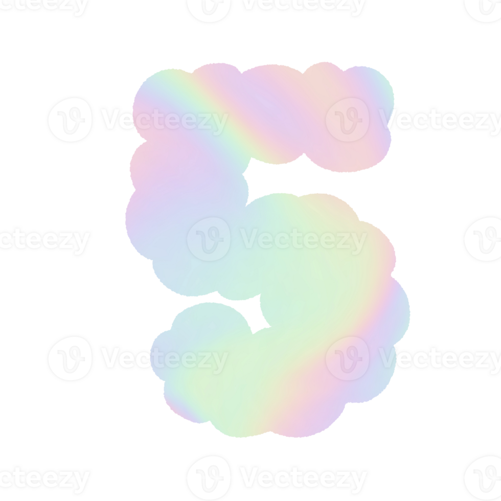 number Holographic y2k Alphabet Cloud Bubble Cute Typography pastel colorful Trendy Retro childish for birthday nursery baby shower png