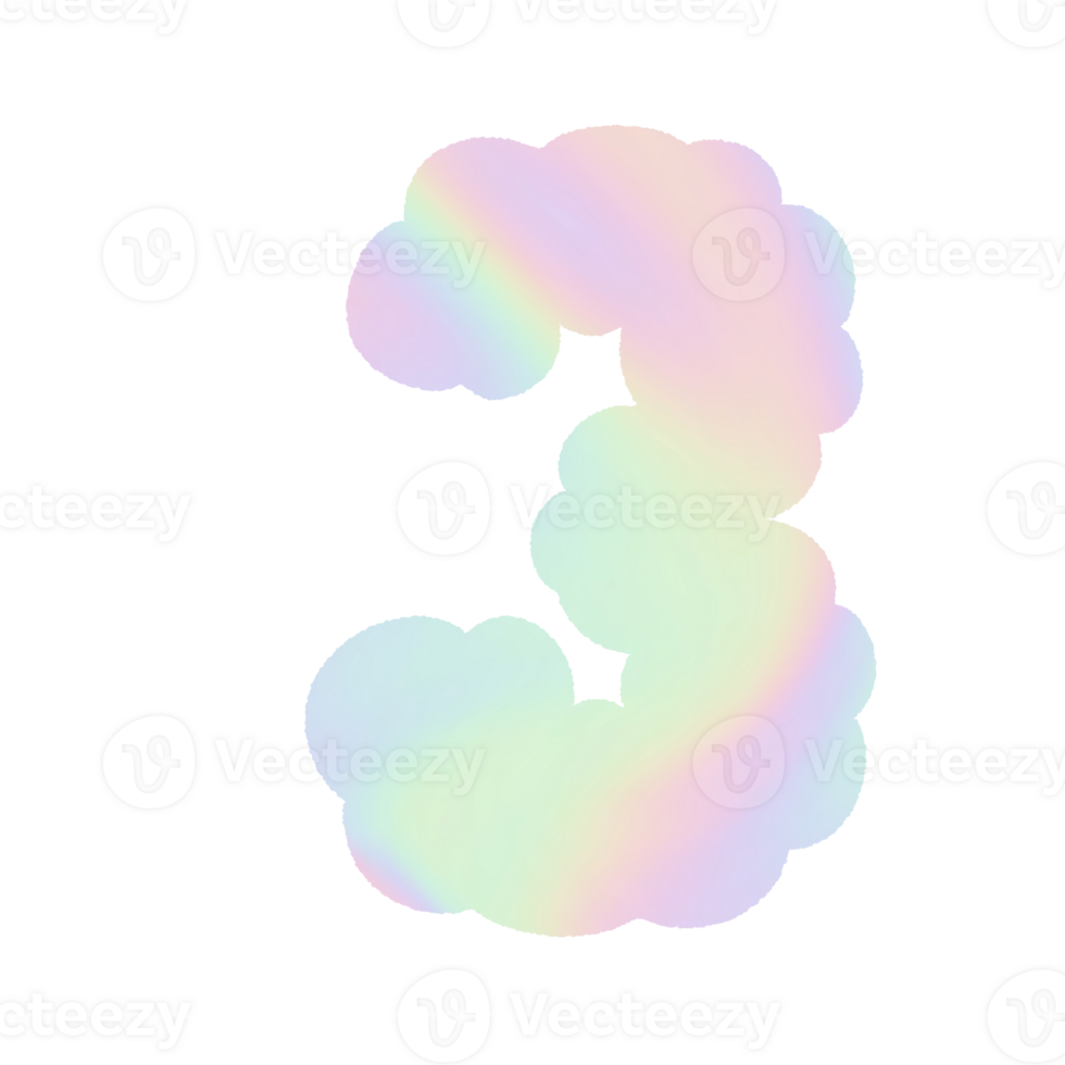 number Holographic y2k Alphabet Cloud Bubble Cute Typography pastel colorful Trendy Retro childish for birthday nursery baby shower png