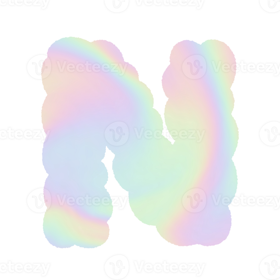 letter Holographic y2k Alphabet Cloud Bubble Cute Typography pastel colorful Trendy Retro childish for birthday nursery baby shower png