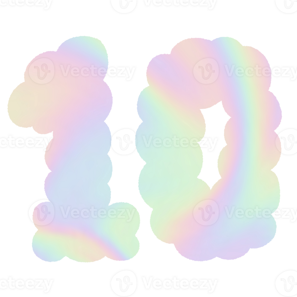 number Holographic y2k Alphabet Cloud Bubble Cute Typography pastel colorful Trendy Retro childish for birthday nursery baby shower png