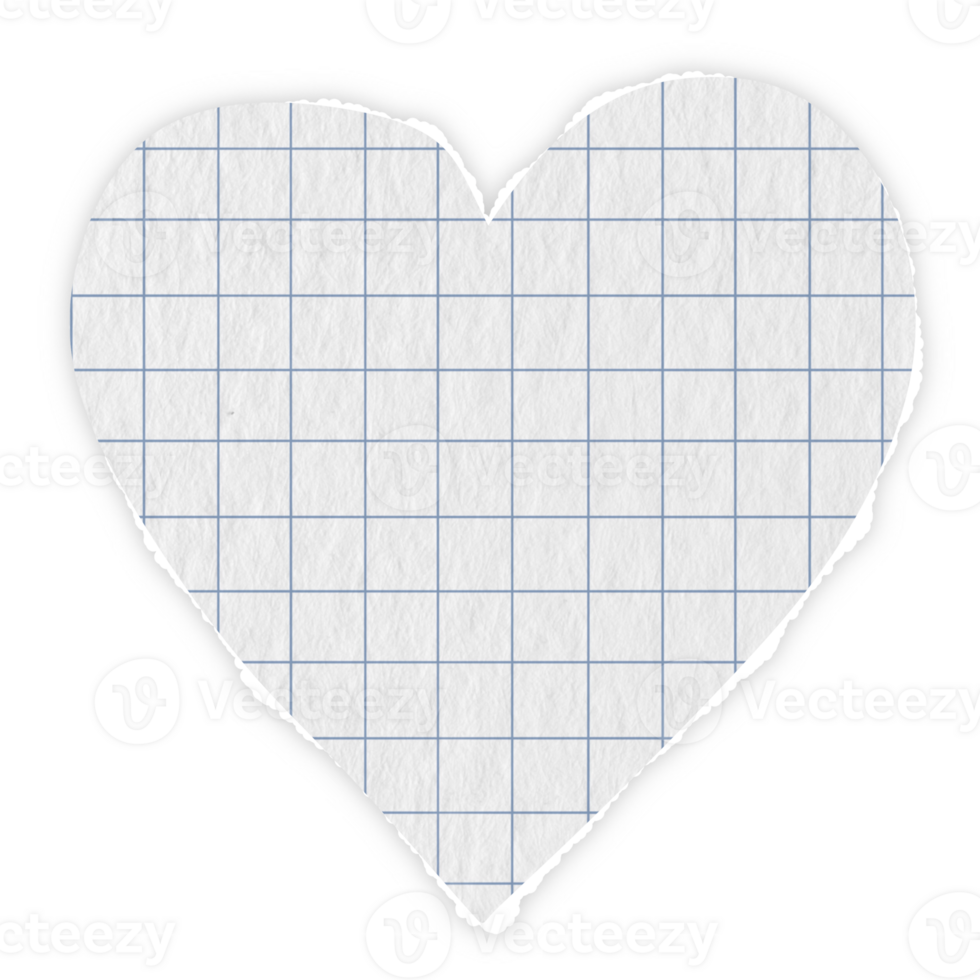 grid blue lines Graph paper ripped message torn paper edge sheet strip page header decoration collage heart shape for message note page or banner cardboard blank memo png