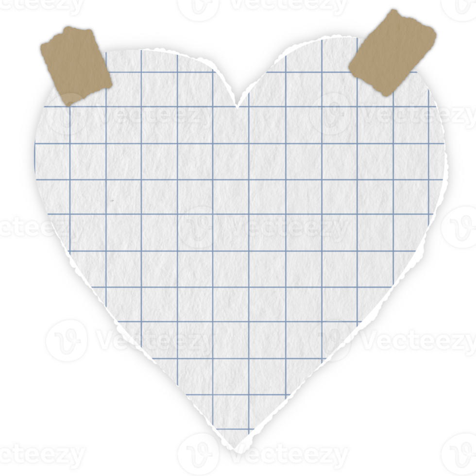 grid blue lines Graph paper ripped message torn paper edge sheet strip page header decoration collage heart shape for message note page or banner cardboard blank memo png