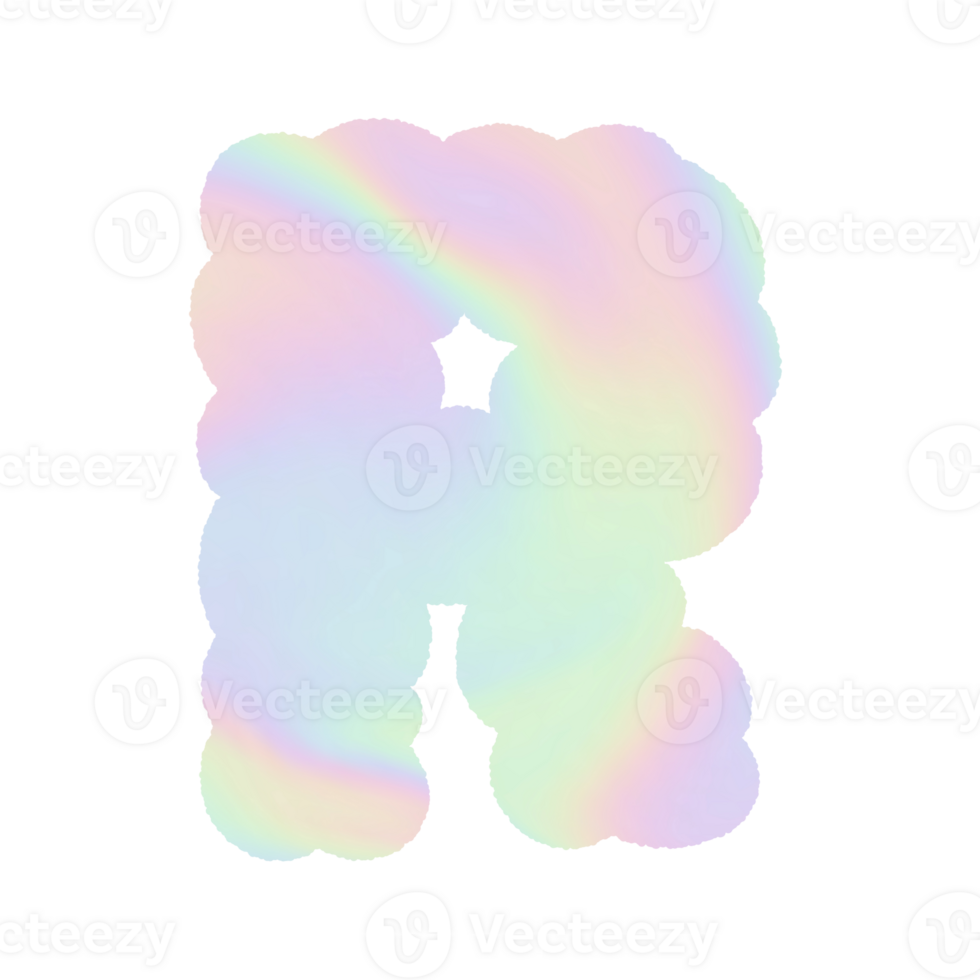 letter Holographic y2k Alphabet Cloud Bubble Cute Typography pastel colorful Trendy Retro childish for birthday nursery baby shower png