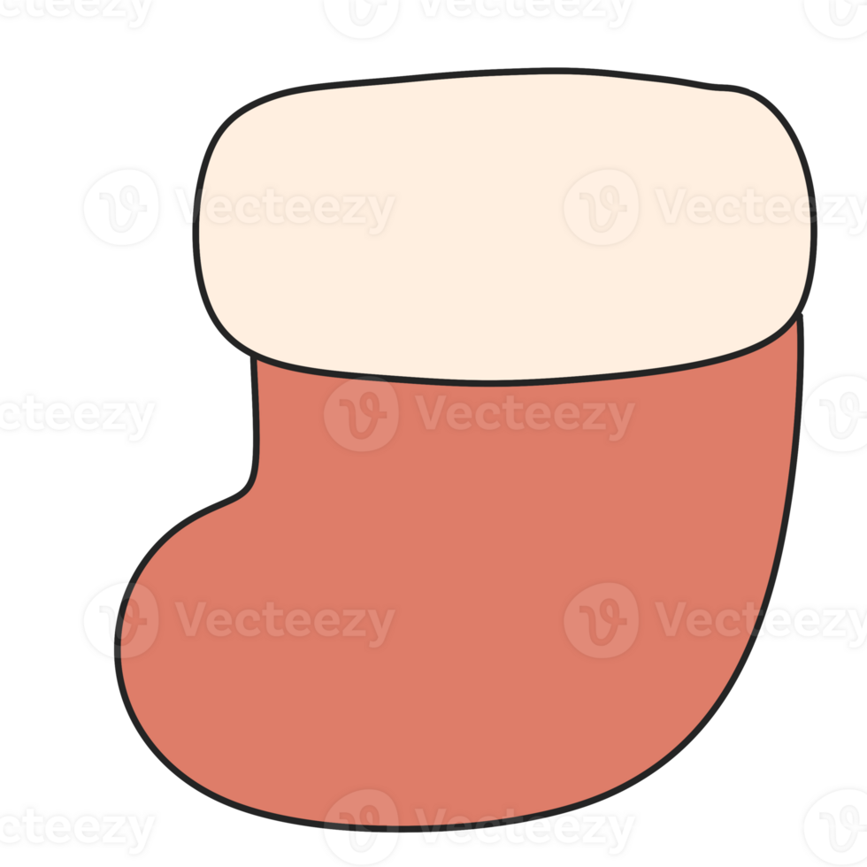stocking doodle Merry Christmas and Happy New year. trendy retro groovy cartoon style. png