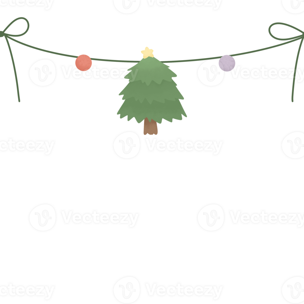 acquerello carino Natale albero nastro sospeso elemento scarabocchio confine bandiera natale telaio png