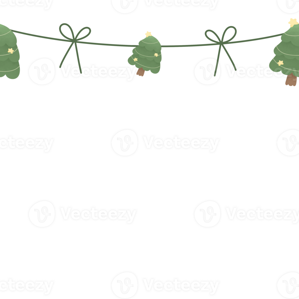 vattenfärg söt jul träd band prydnad stjärna hängande element klotter gräns xmas ram png